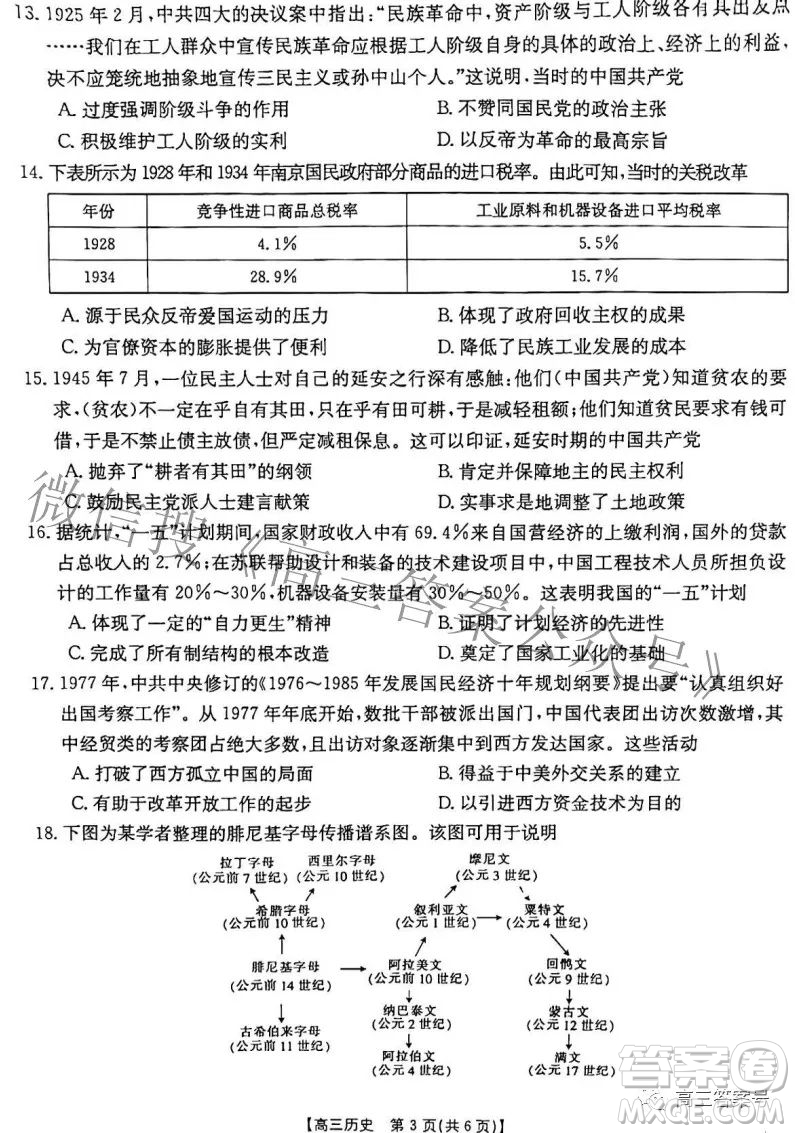 2023屆山西高三金太陽9月聯(lián)考歷史試題及答案