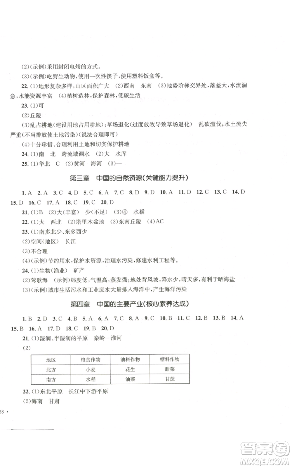 湖南教育出版社2022學(xué)科素養(yǎng)與能力提升八年級上冊地理湘教版參考答案