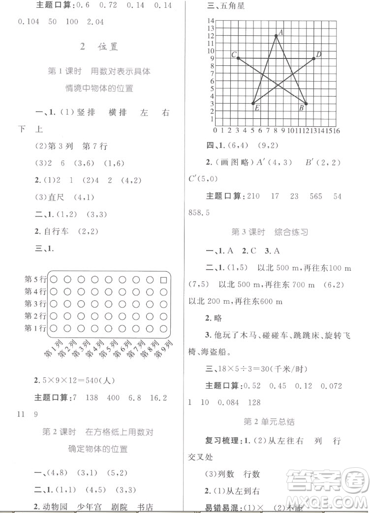 內(nèi)蒙古教育出版社2022小學(xué)同步學(xué)習(xí)目標(biāo)與檢測(cè)數(shù)學(xué)五年級(jí)上冊(cè)人教版答案