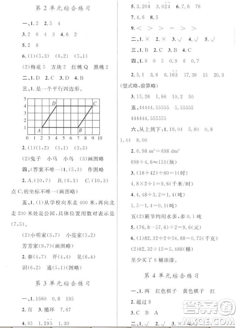 內(nèi)蒙古教育出版社2022小學(xué)同步學(xué)習(xí)目標(biāo)與檢測(cè)數(shù)學(xué)五年級(jí)上冊(cè)人教版答案
