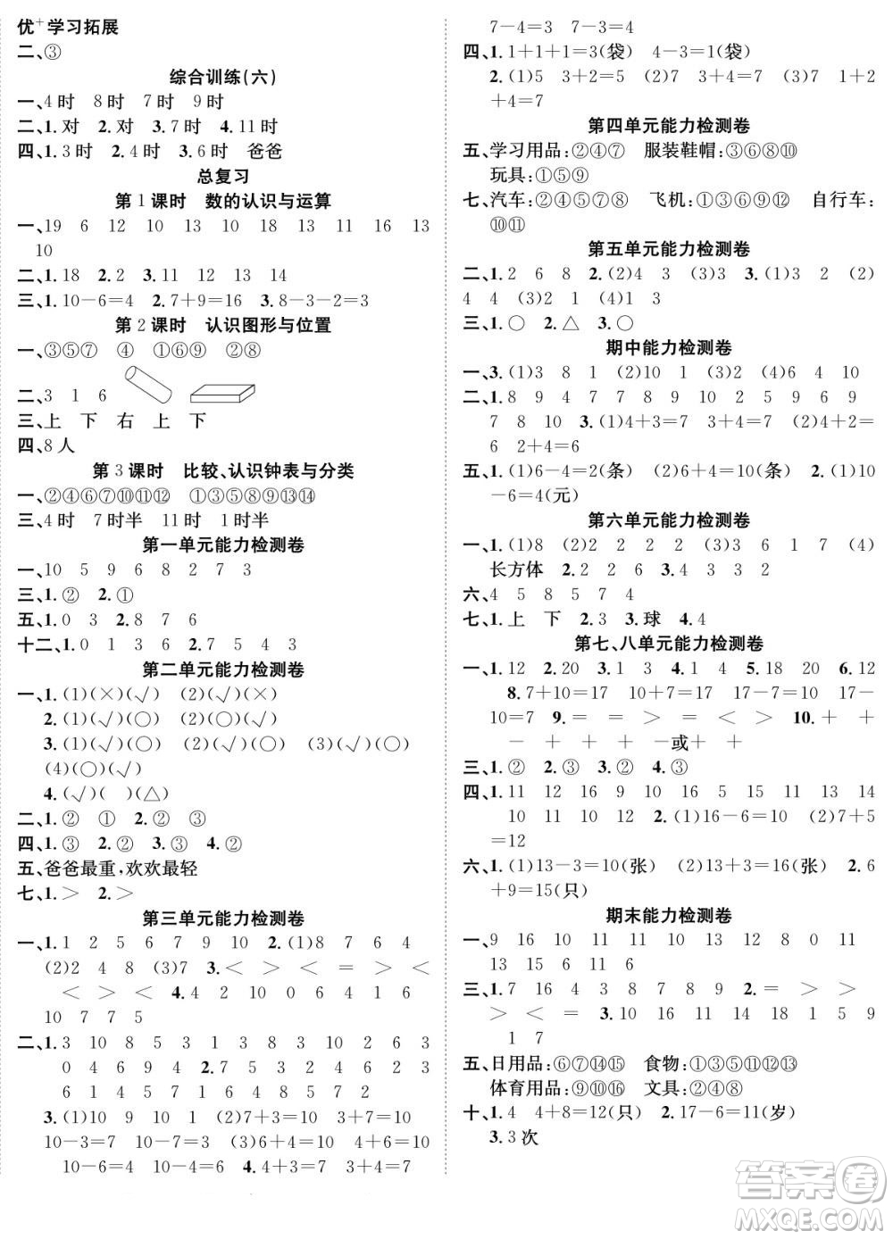 合肥工業(yè)大學出版社2022快樂學習隨堂練數(shù)學一年級上冊BS北師版答案