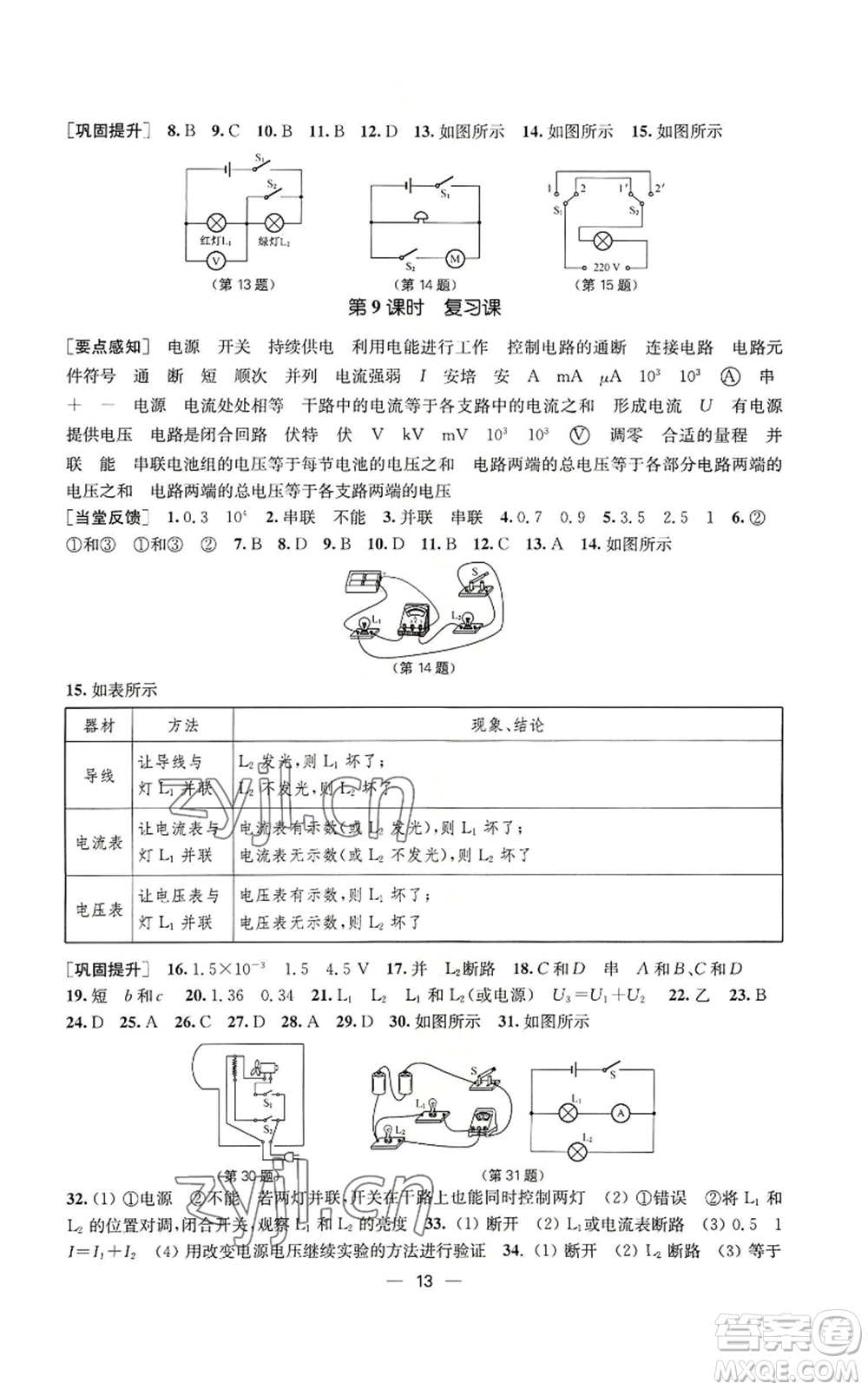 江蘇鳳凰美術(shù)出版社2022能力素養(yǎng)與學(xué)力提升九年級上冊物理蘇科版參考答案