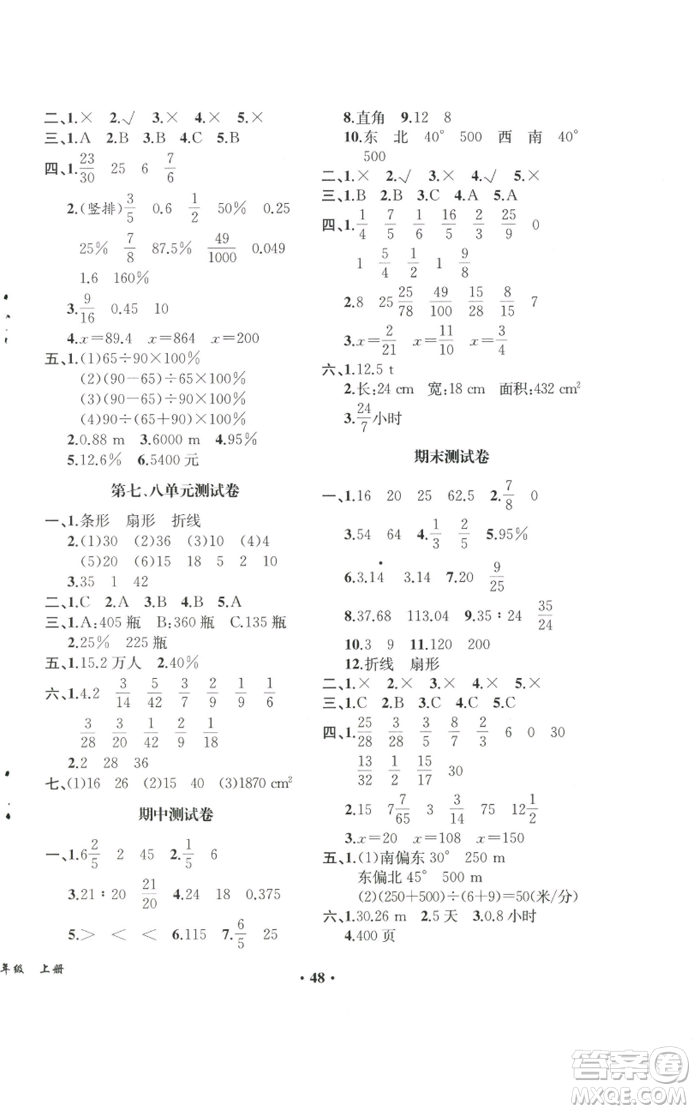 人民教育出版社2022勝券在握同步解析與測評課堂鞏固練習(xí)六年級上冊數(shù)學(xué)人教版重慶專版參考答案