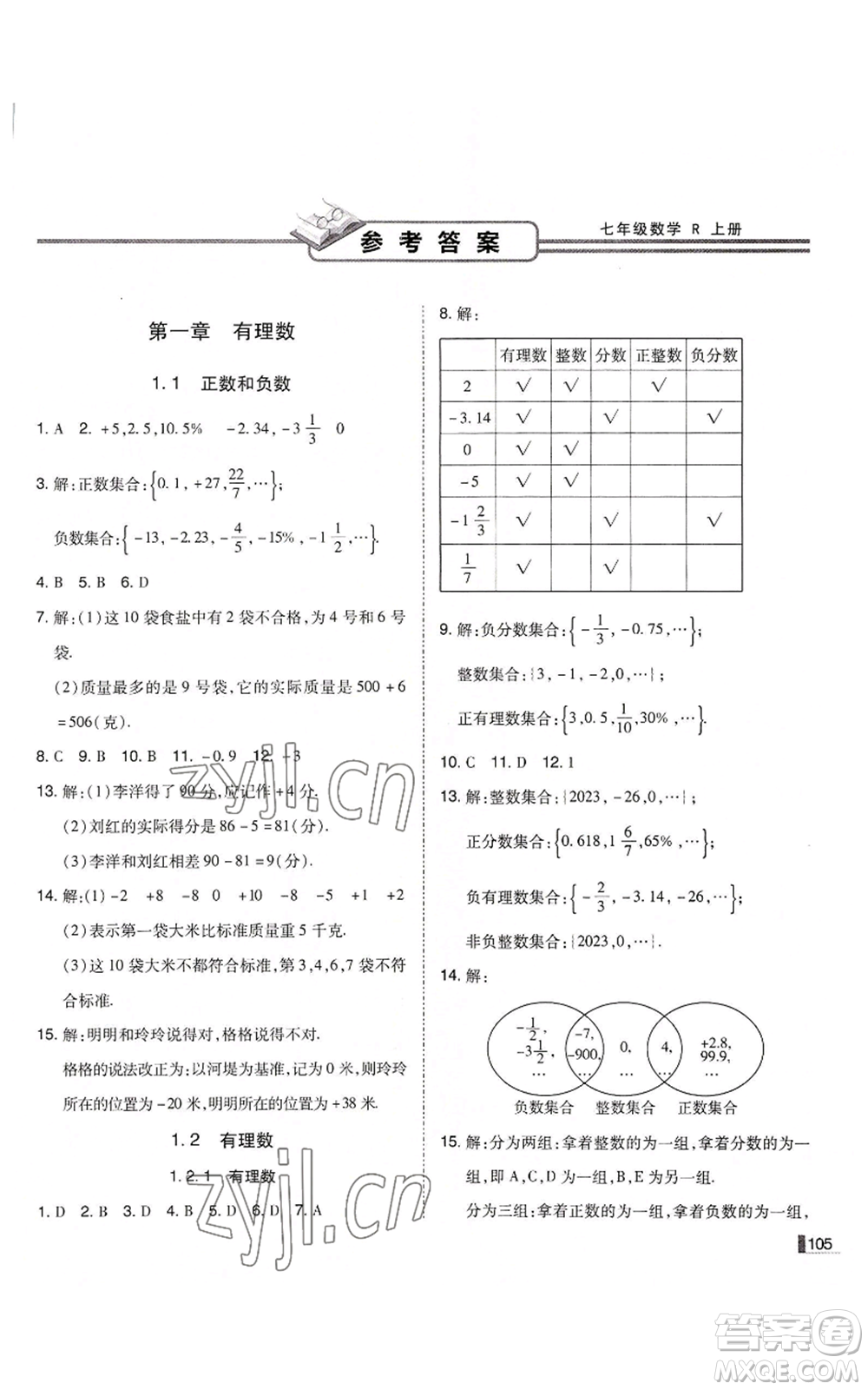 北方婦女兒童出版社2022勝券在握遼寧作業(yè)分層培優(yōu)學(xué)案七年級上冊數(shù)學(xué)人教版參考答案