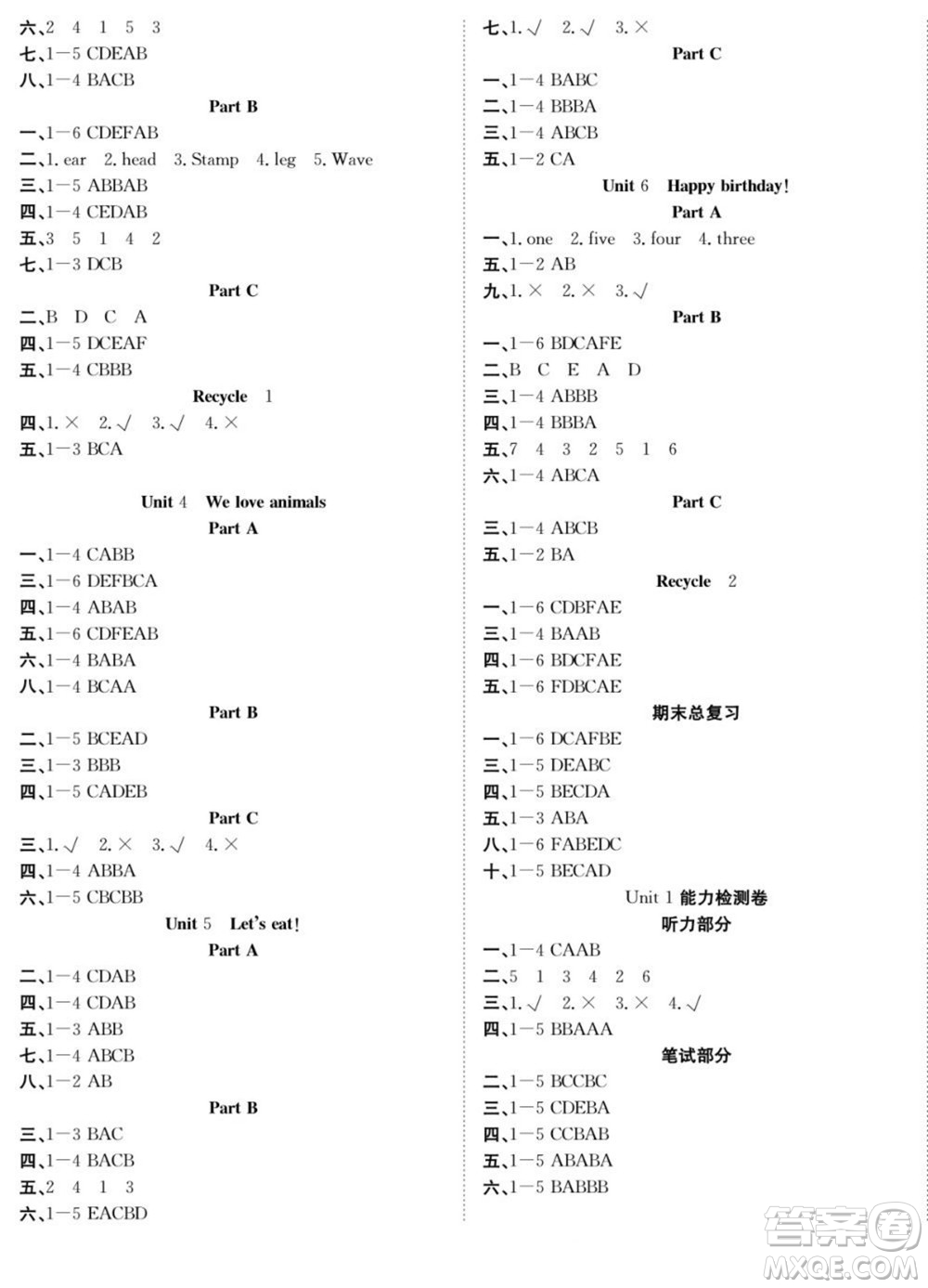 合肥工業(yè)大學(xué)出版社2022快樂學(xué)習(xí)隨堂練英語三年級(jí)上冊(cè)RJ人教版答案