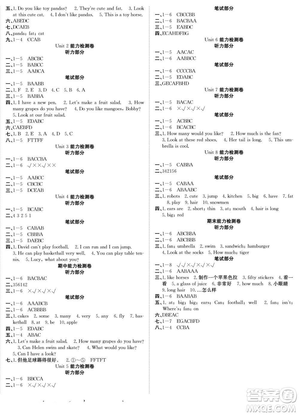 合肥工業(yè)大學(xué)出版社2022快樂(lè)學(xué)習(xí)隨堂練英語(yǔ)四年級(jí)上冊(cè)譯林版答案