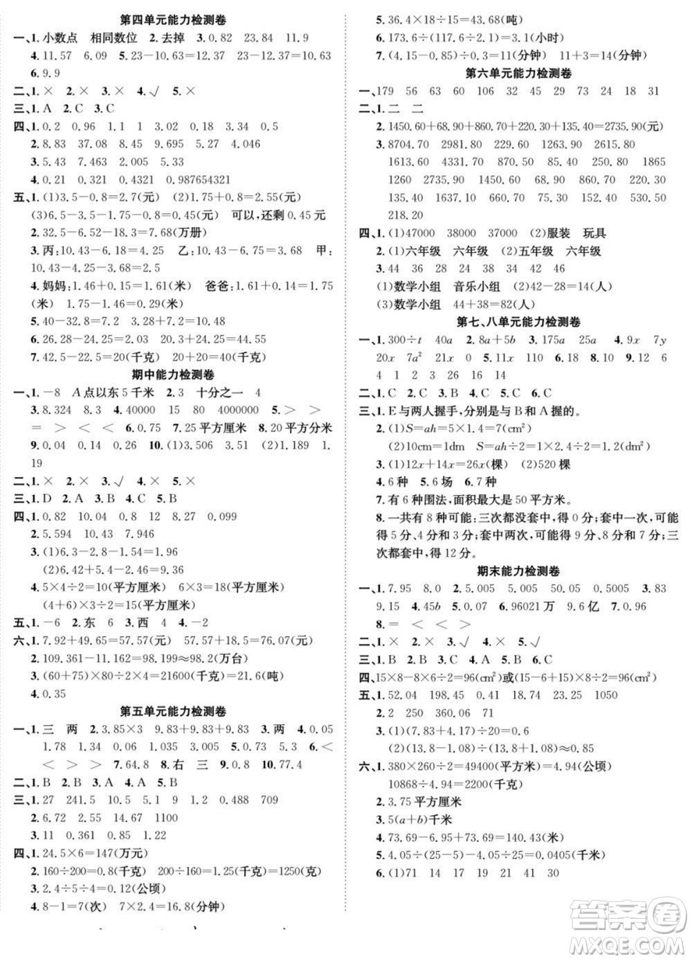 合肥工業(yè)大學(xué)出版社2022快樂學(xué)習(xí)隨堂練數(shù)學(xué)五年級上冊SJ蘇教版答案