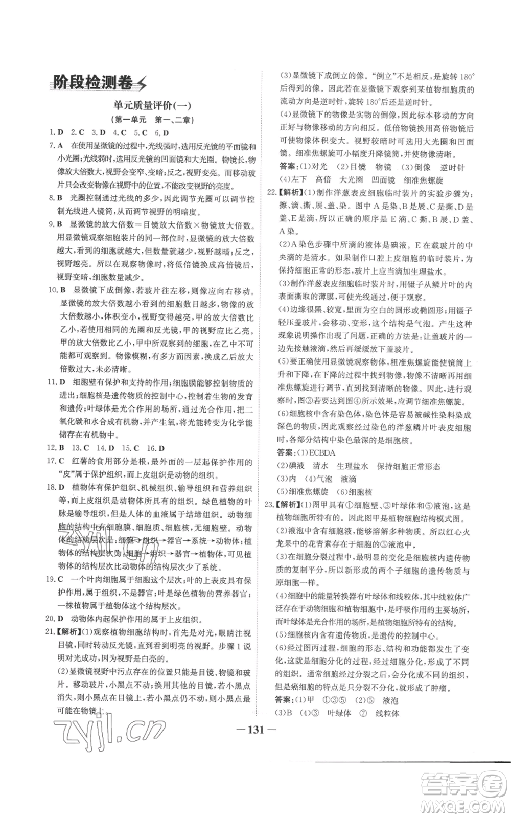 未來出版社2022世紀(jì)金榜金榜學(xué)案七年級(jí)上冊(cè)生物濟(jì)南版參考答案