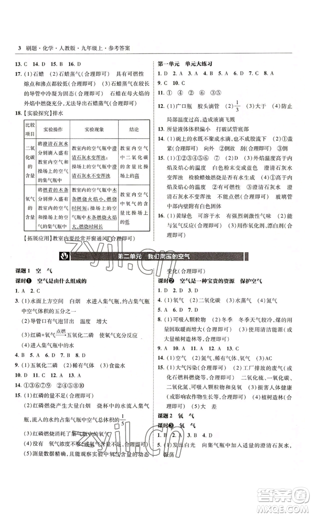 東北師范大學(xué)出版社2022北大綠卡刷題九年級(jí)上冊(cè)化學(xué)人教版參考答案