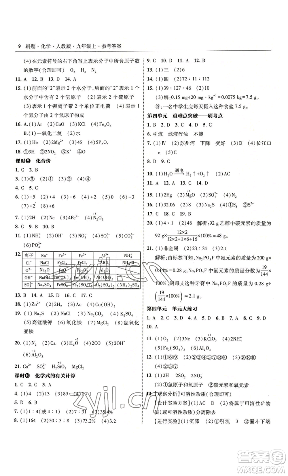 東北師范大學(xué)出版社2022北大綠卡刷題九年級(jí)上冊(cè)化學(xué)人教版參考答案