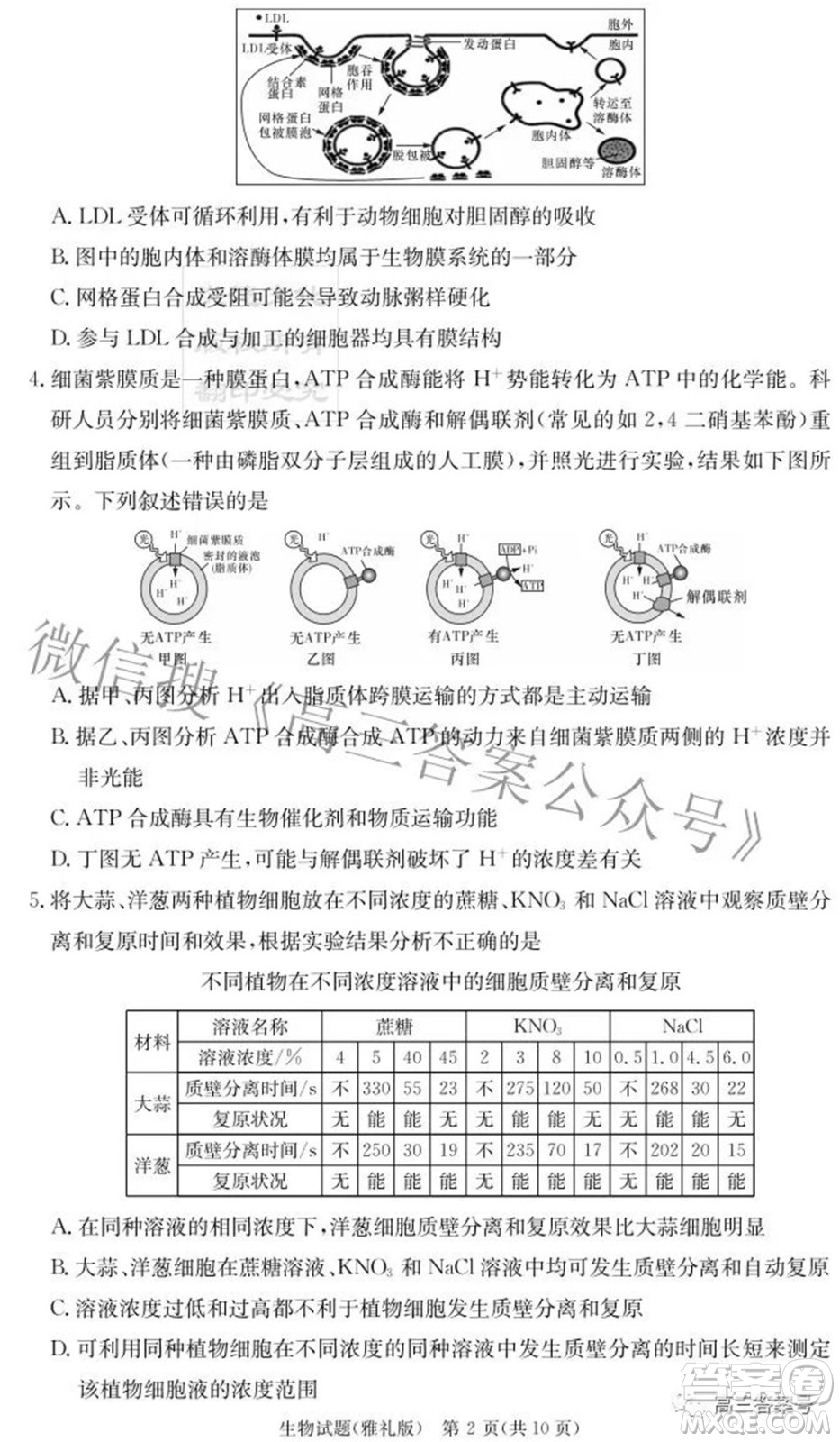雅禮中學2023屆高三月考試卷二生物試題及答案