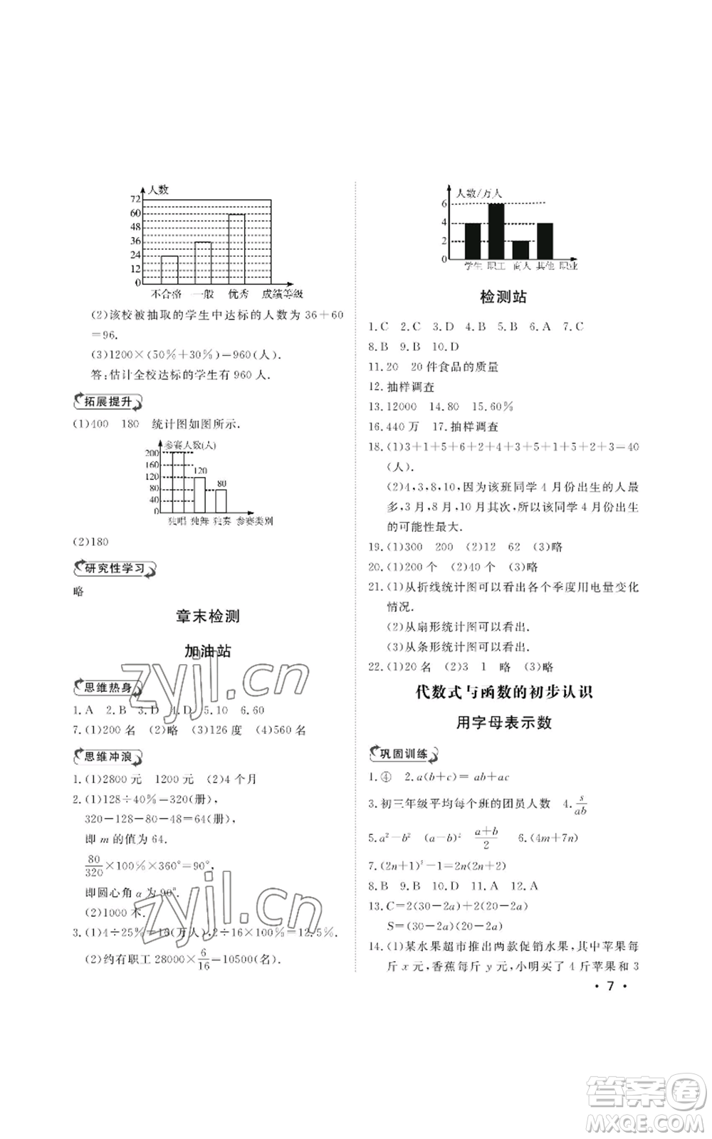 山東人民出版社2022初中卷行知天下七年級上冊數(shù)學青島版參考答案