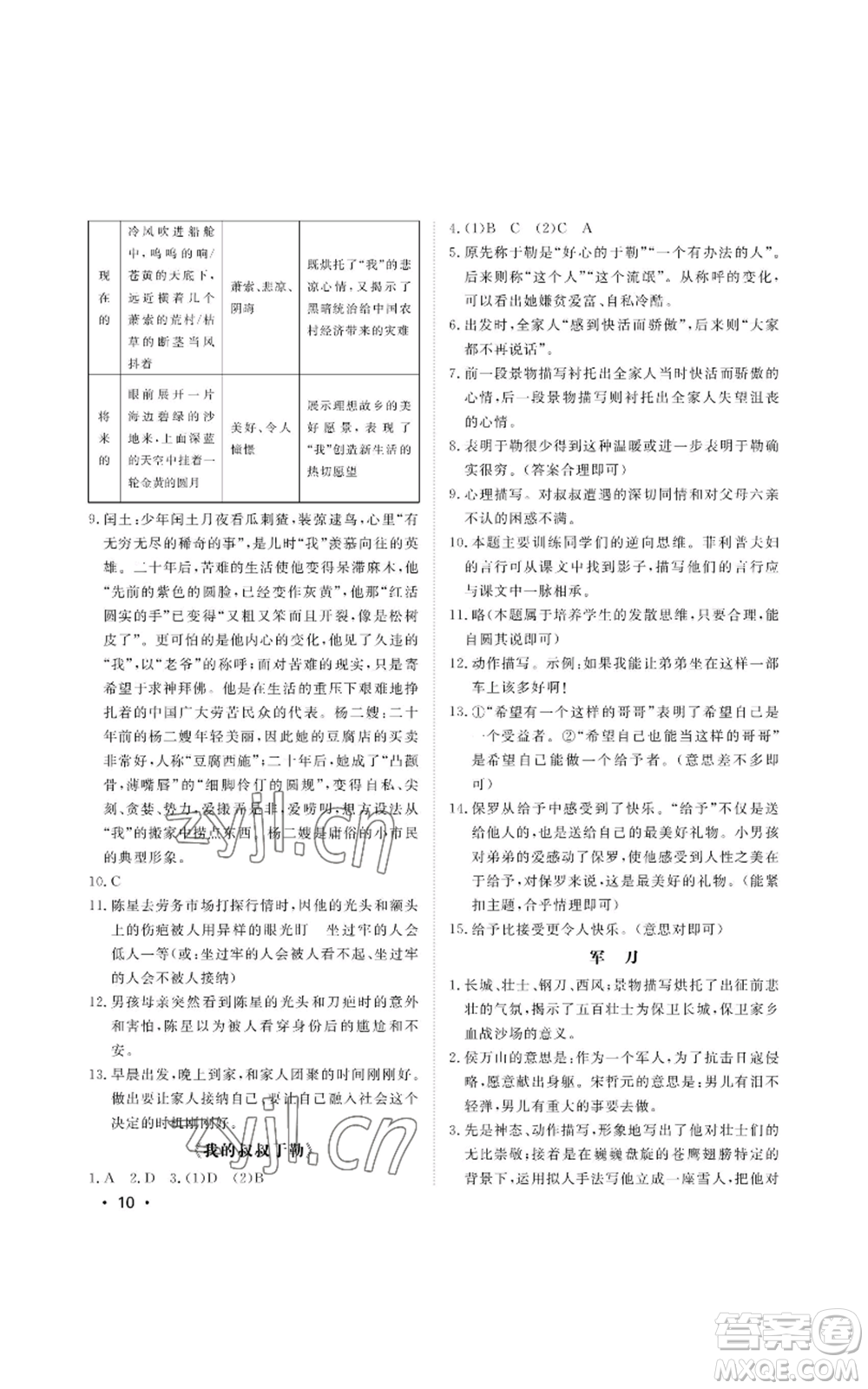 山東人民出版社2022初中卷行知天下九年級上冊語文人教版參考答案