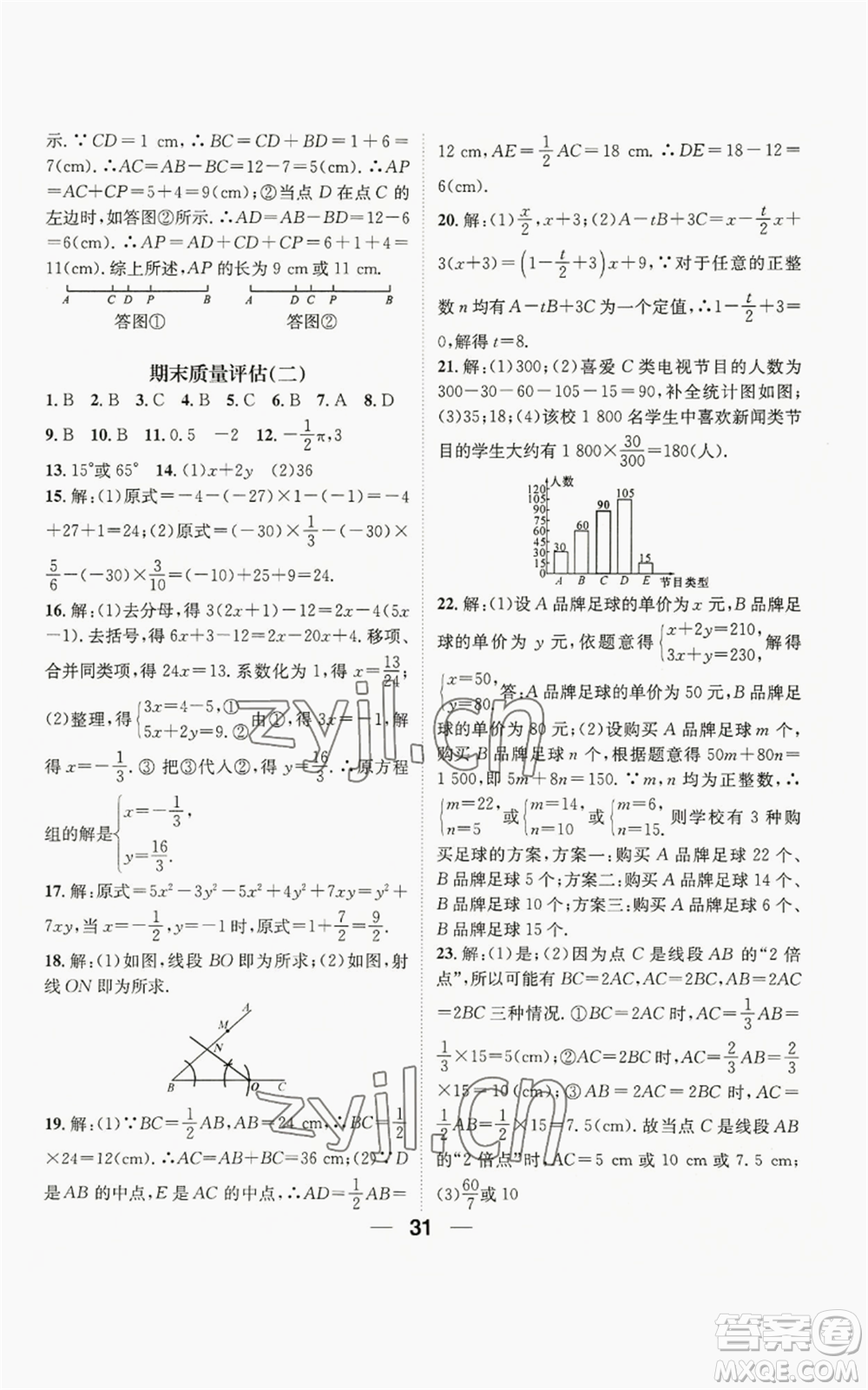 陽(yáng)光出版社2022精英新課堂七年級(jí)上冊(cè)數(shù)學(xué)滬科版參考答案