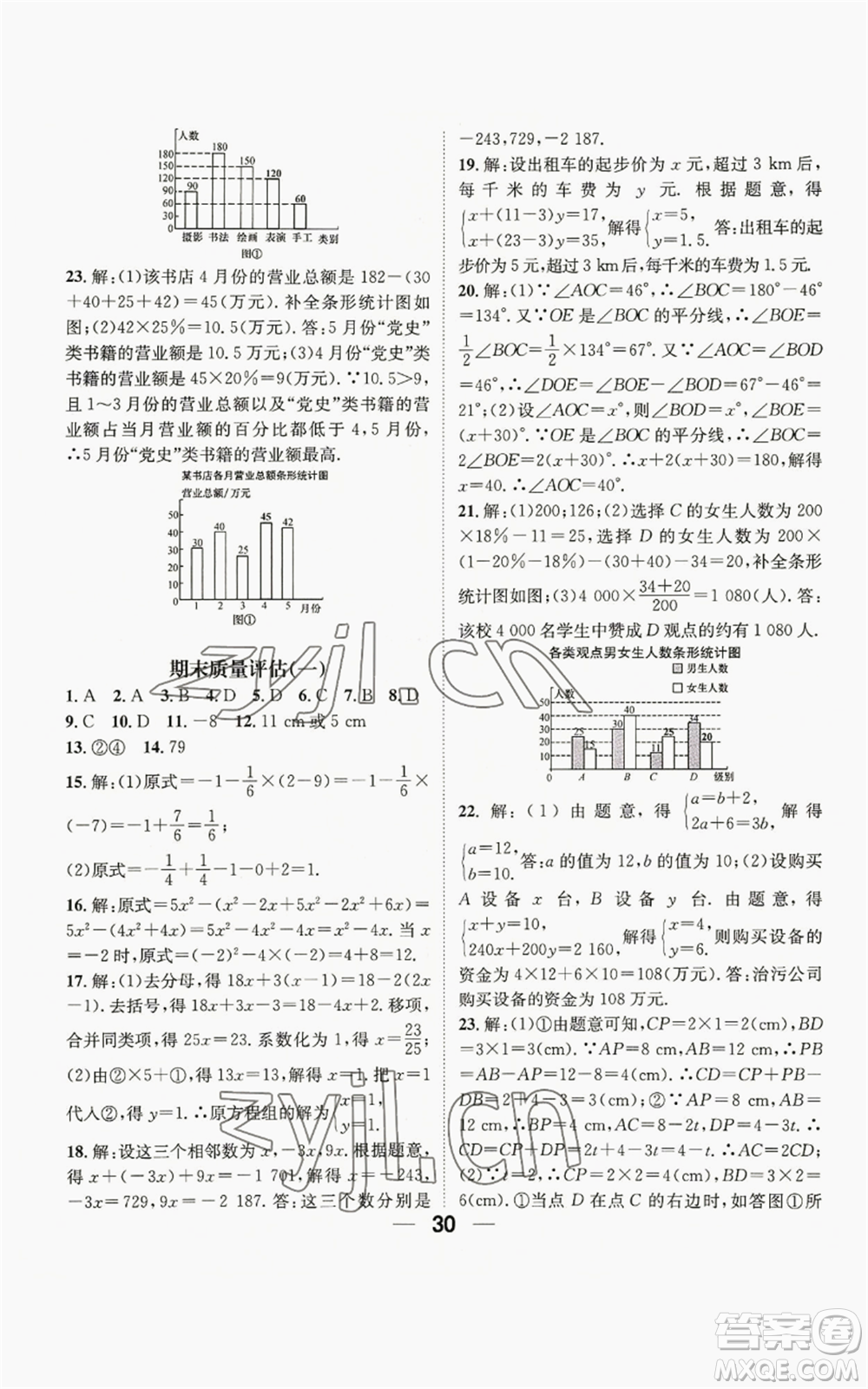 陽(yáng)光出版社2022精英新課堂七年級(jí)上冊(cè)數(shù)學(xué)滬科版參考答案