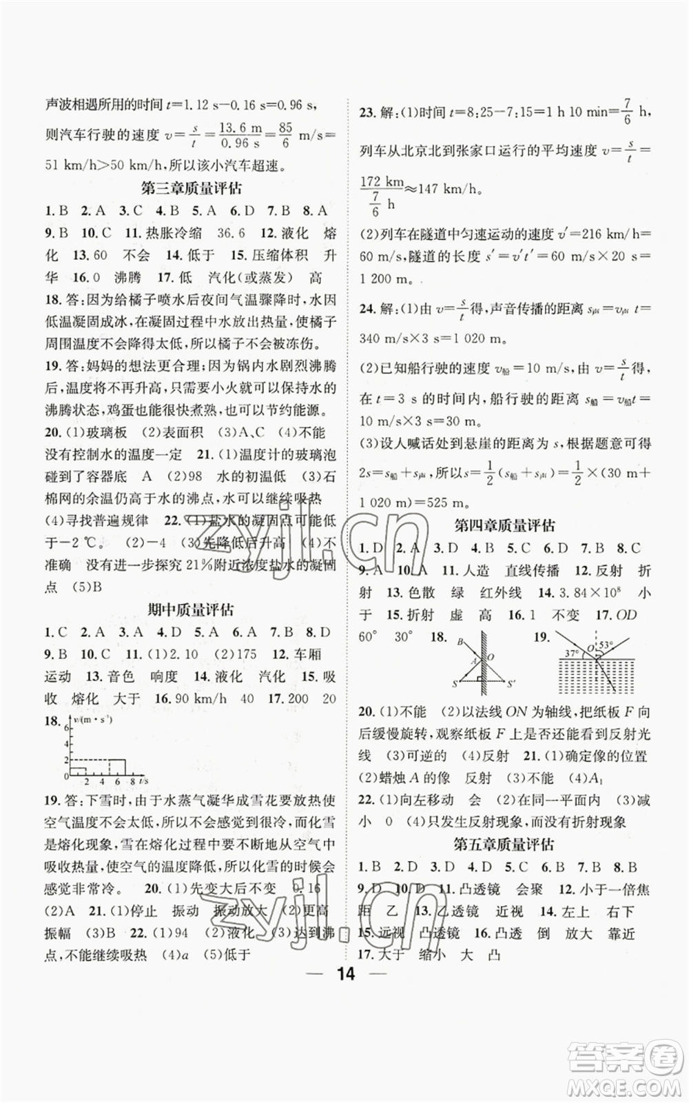 江西教育出版社2022精英新課堂三點(diǎn)分層作業(yè)八年級(jí)上冊(cè)物理人教版參考答案