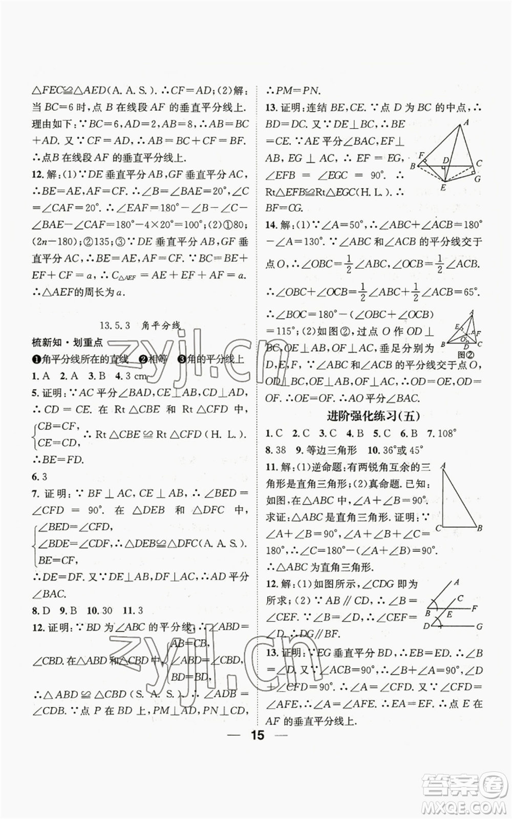 陽光出版社2022精英新課堂八年級上冊數(shù)學華師大版參考答案