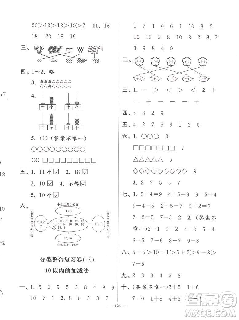 延邊大學(xué)出版社2022秋江蘇好卷一年級(jí)數(shù)學(xué)上冊(cè)蘇教版答案