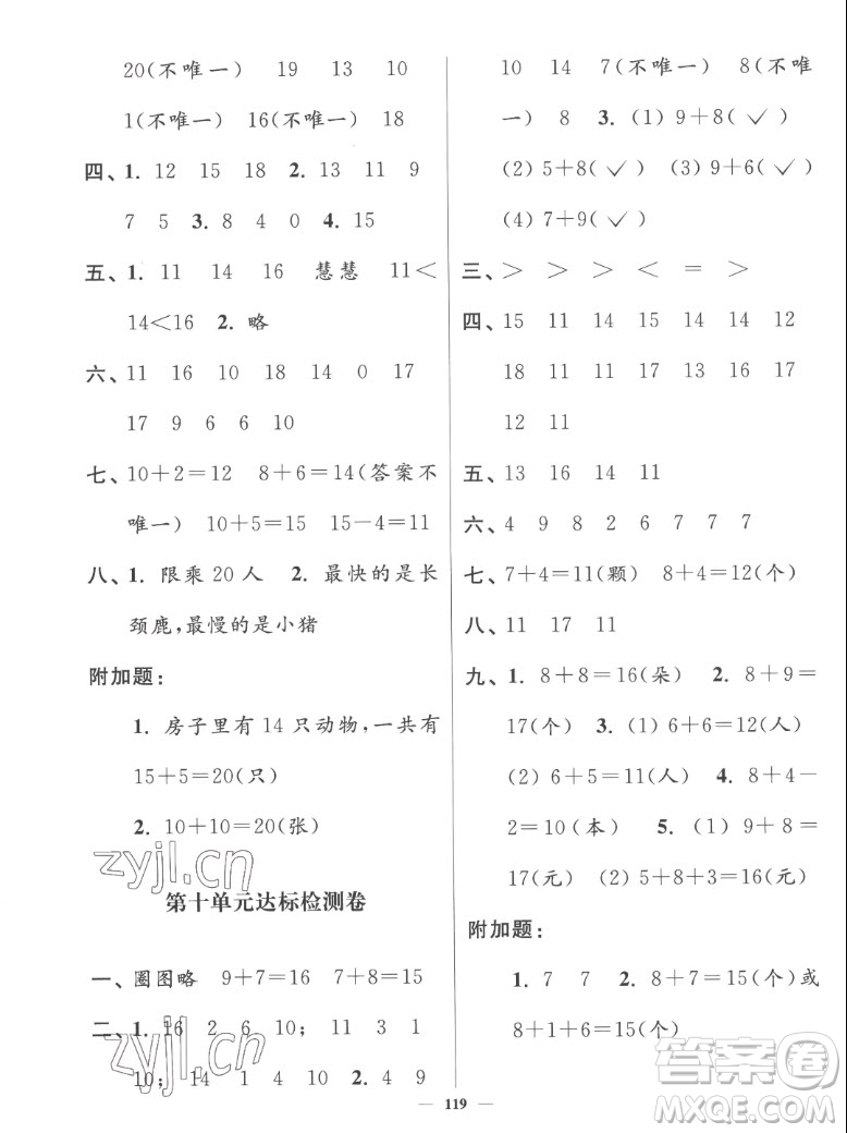 延邊大學(xué)出版社2022秋江蘇好卷一年級(jí)數(shù)學(xué)上冊(cè)蘇教版答案