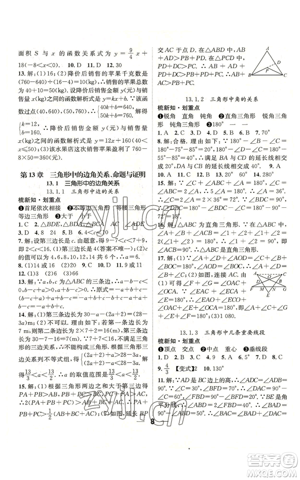 陽光出版社2022精英新課堂八年級上冊數(shù)學(xué)滬科版參考答案