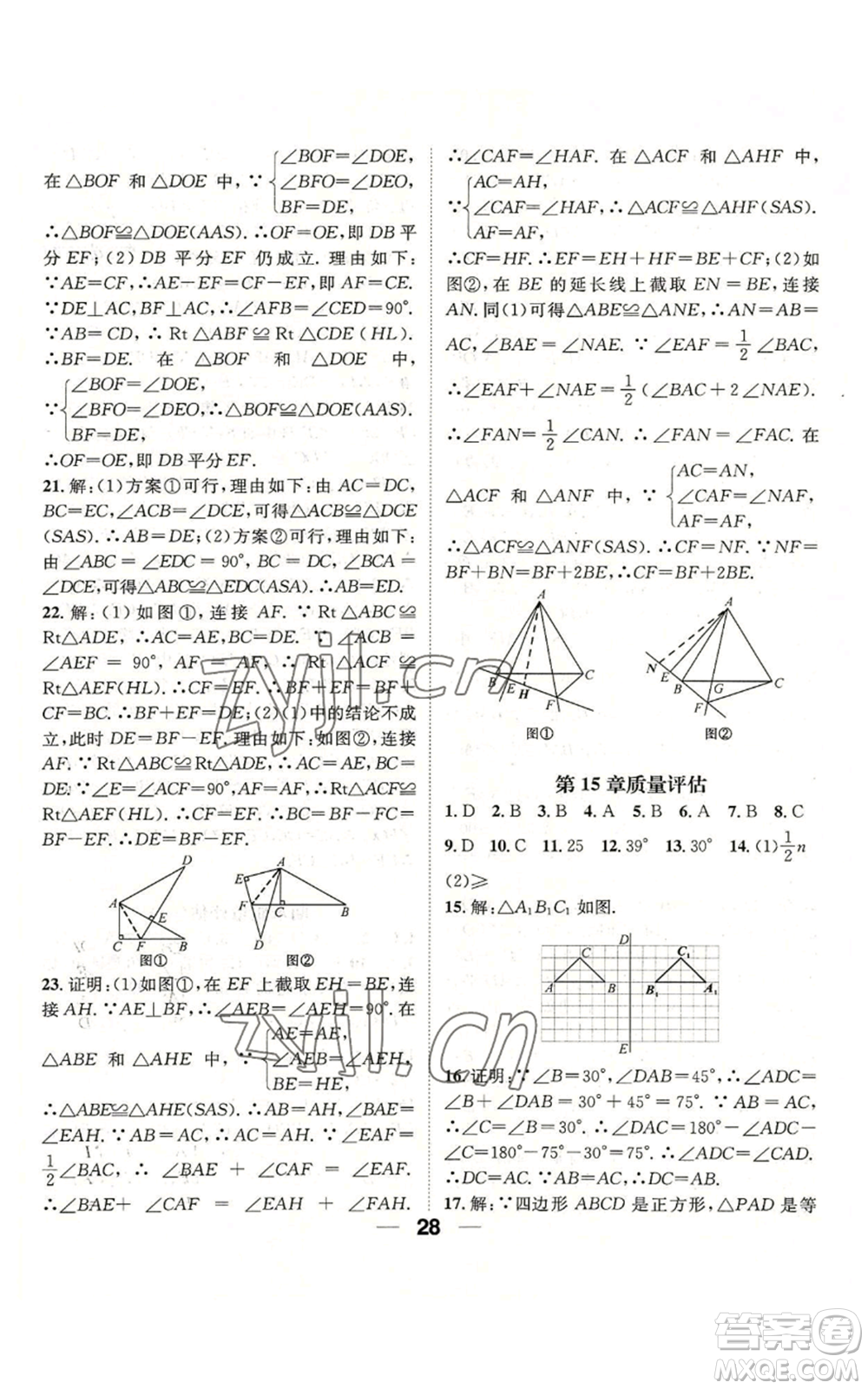 陽光出版社2022精英新課堂八年級上冊數(shù)學(xué)滬科版參考答案