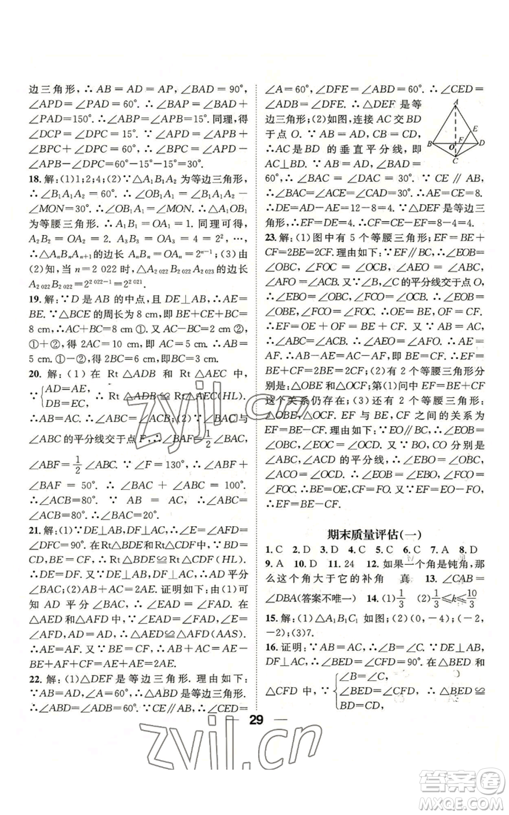 陽光出版社2022精英新課堂八年級上冊數(shù)學(xué)滬科版參考答案