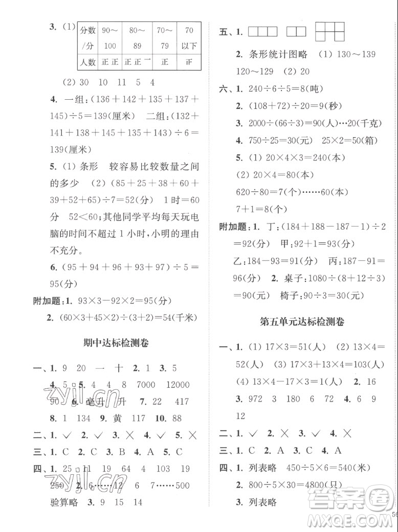 延邊大學出版社2022秋江蘇好卷四年級數(shù)學上冊蘇教版答案
