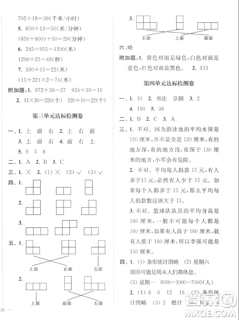 延邊大學出版社2022秋江蘇好卷四年級數(shù)學上冊蘇教版答案
