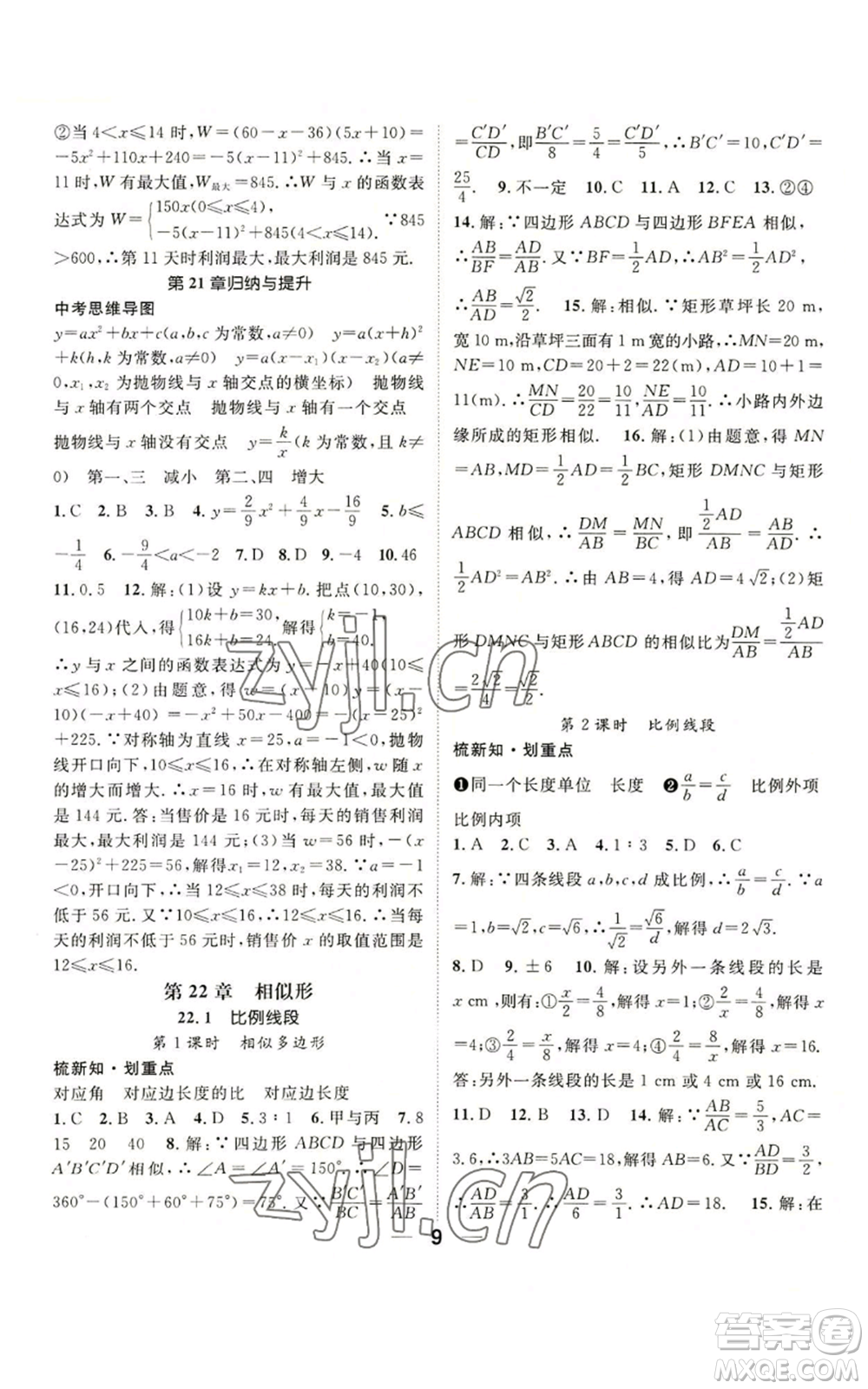 陽光出版社2022精英新課堂九年級(jí)上冊(cè)數(shù)學(xué)滬科版參考答案