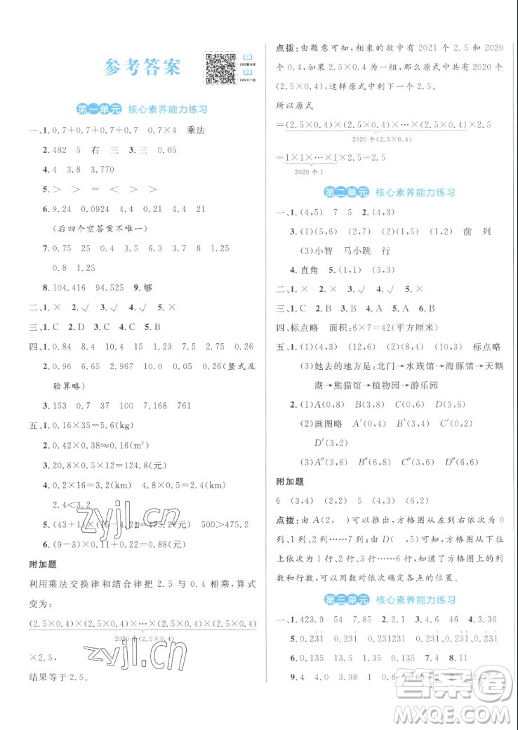 沈陽出版社2022秋黃岡名卷五年級上冊數(shù)學人教版參考答案