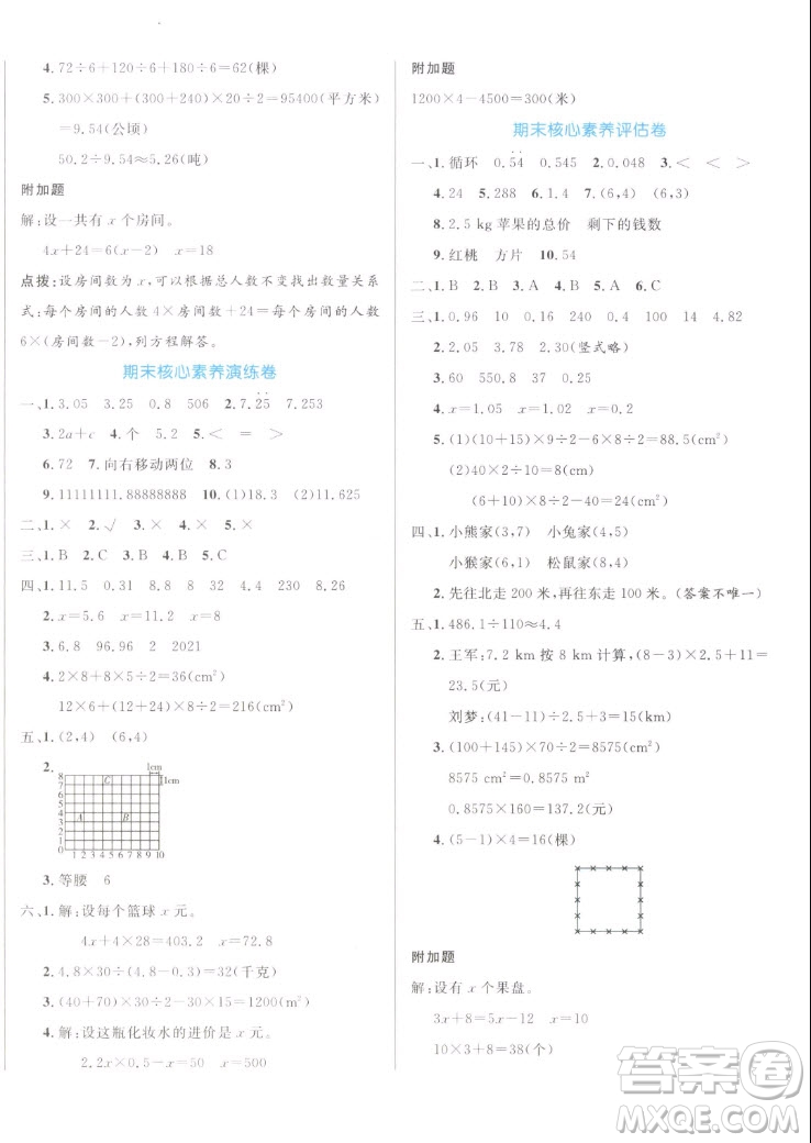 沈陽出版社2022秋黃岡名卷五年級上冊數(shù)學人教版參考答案