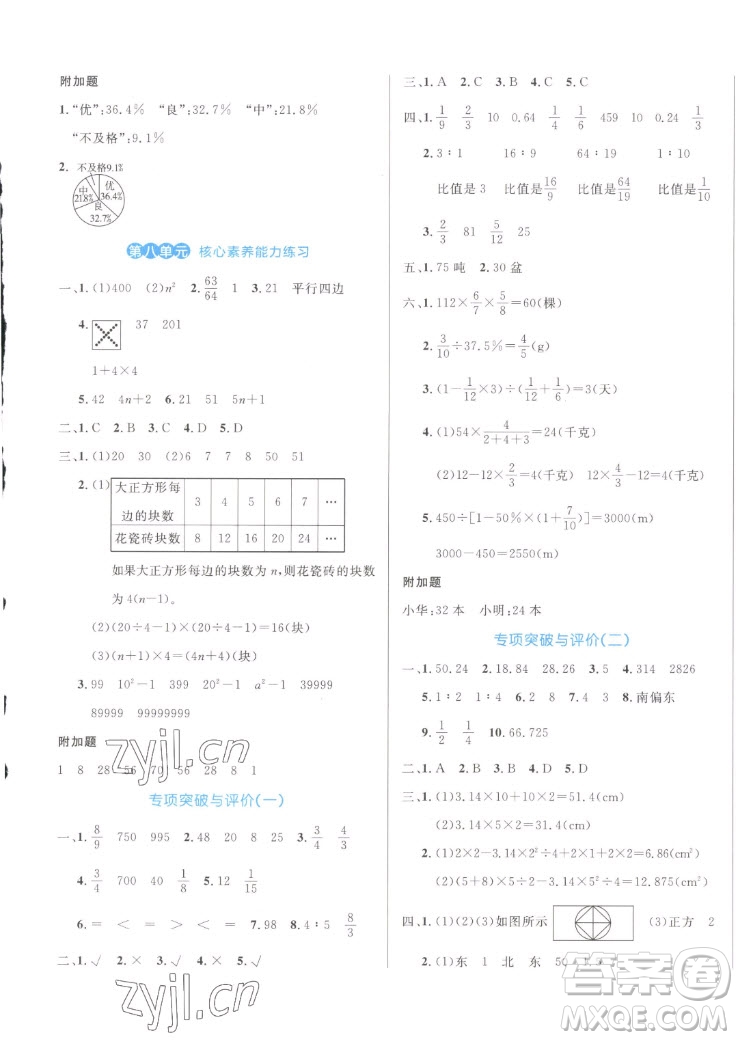 沈陽出版社2022秋黃岡名卷六年級(jí)上冊(cè)數(shù)學(xué)人教版參考答案