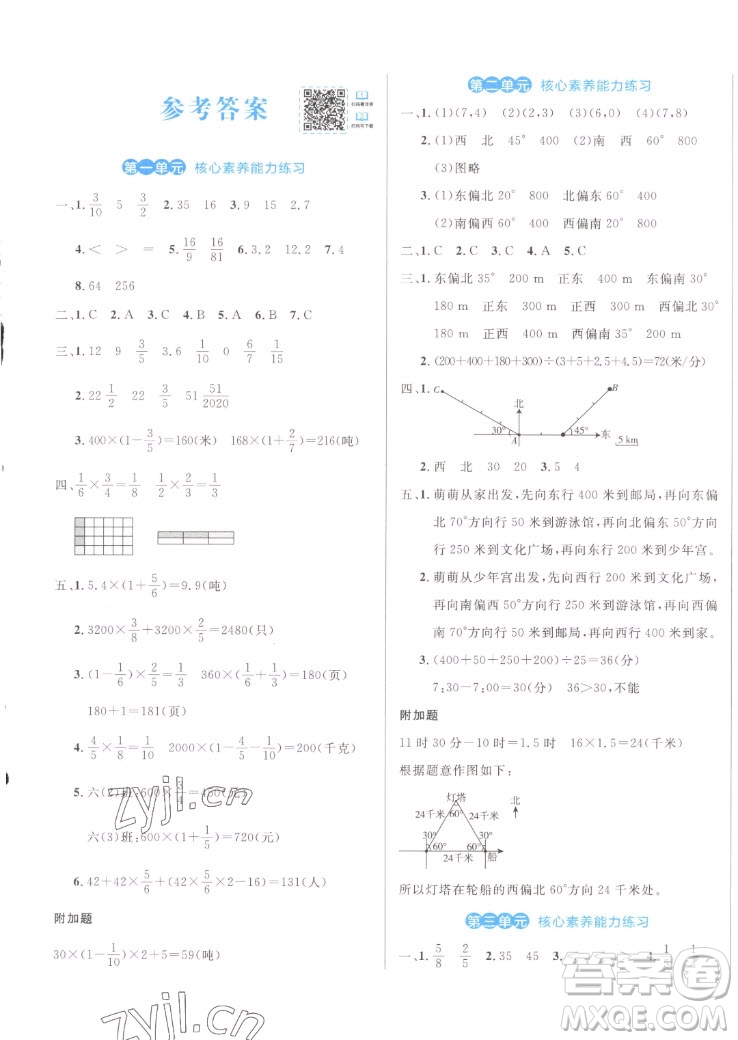 沈陽出版社2022秋黃岡名卷六年級(jí)上冊(cè)數(shù)學(xué)人教版參考答案