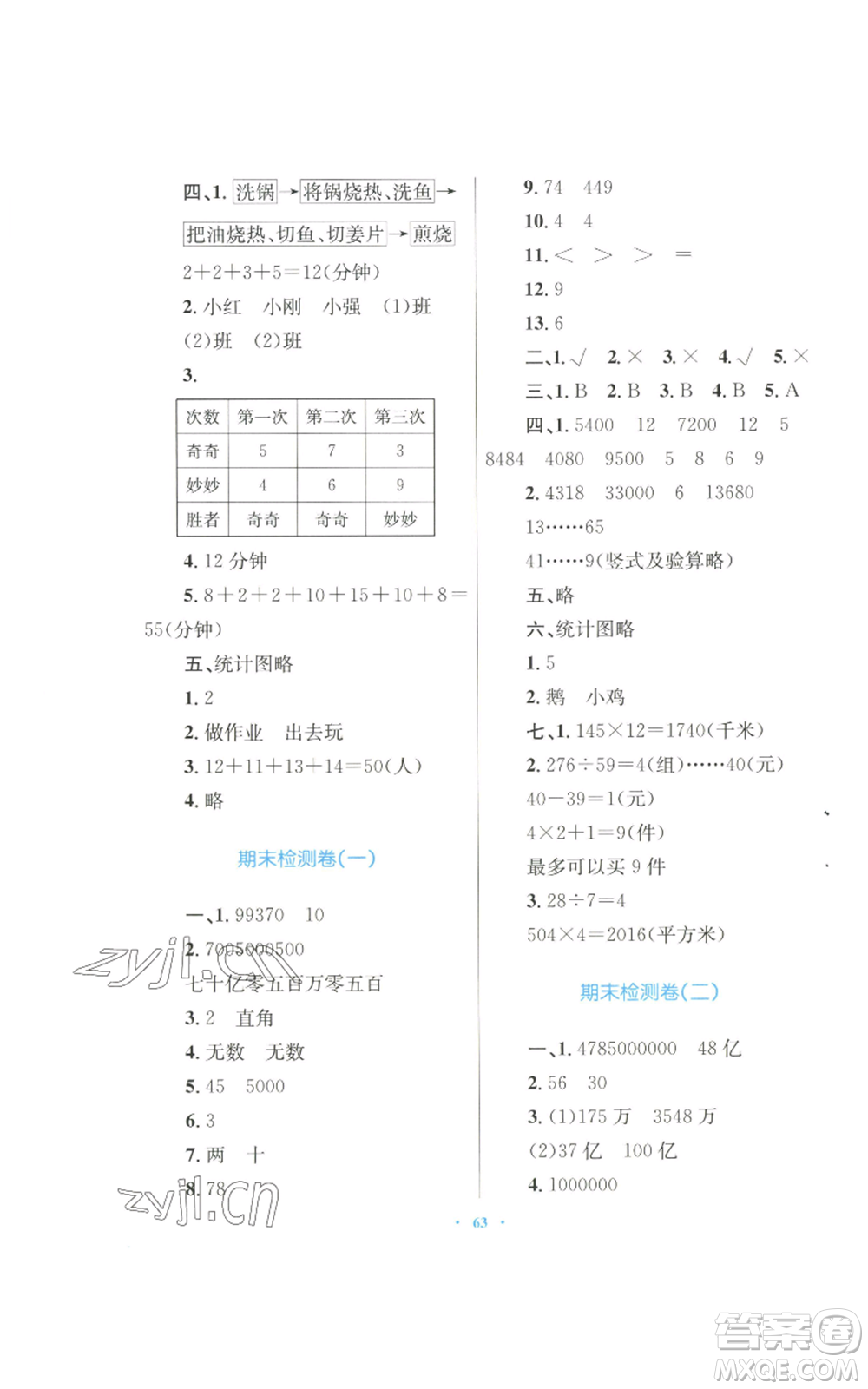 青海人民出版社2022快樂(lè)練練吧同步練習(xí)四年級(jí)上冊(cè)數(shù)學(xué)人教版青海專(zhuān)版參考答案