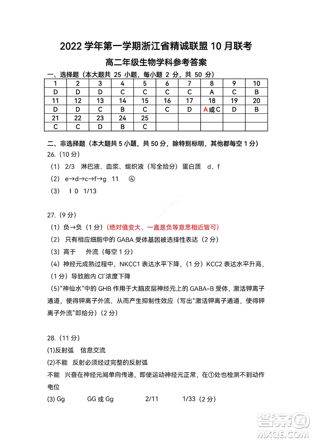 2022學(xué)年第一學(xué)期浙江省精誠聯(lián)盟10月聯(lián)考高二年級生物學(xué)科試題及答案