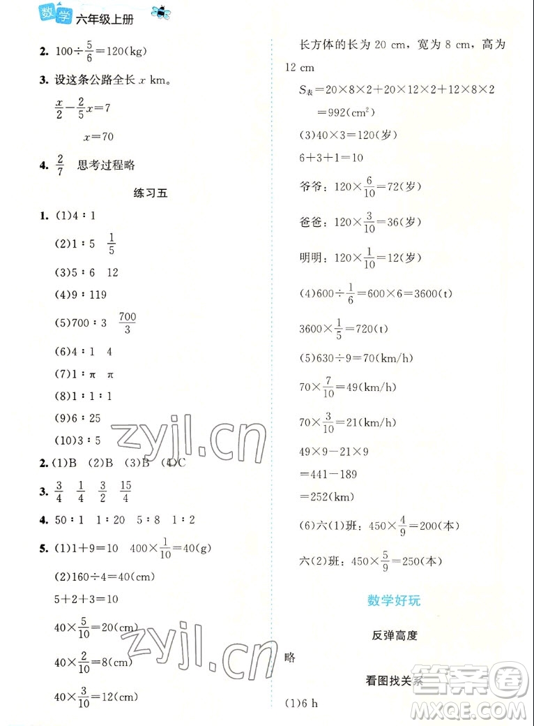 北京師范大學(xué)出版社2022秋課堂精練數(shù)學(xué)六年級(jí)上冊(cè)北師大版福建專版答案