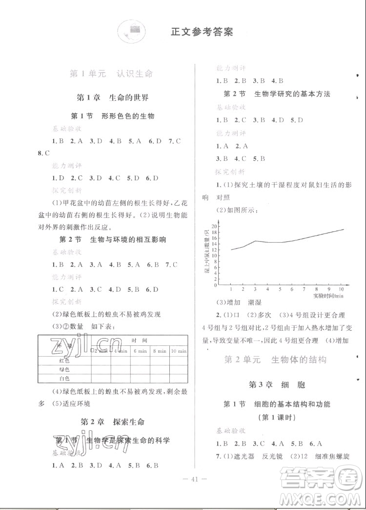 北京師范大學(xué)出版社2022秋課堂精練生物七年級(jí)上冊(cè)北師大版福建專(zhuān)版答案