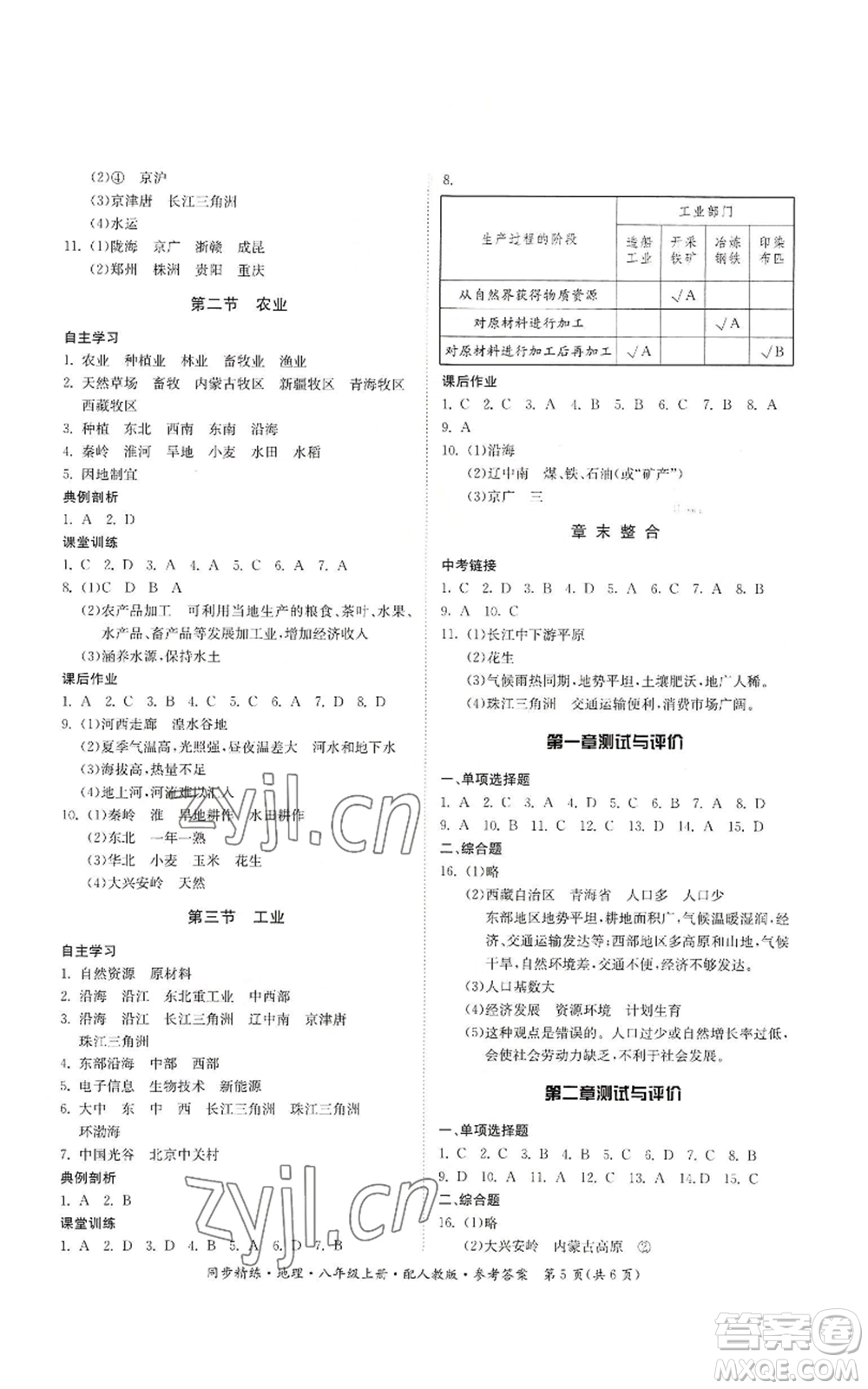 廣東人民出版社2022同步精練八年級(jí)上冊(cè)地理人教版參考答案