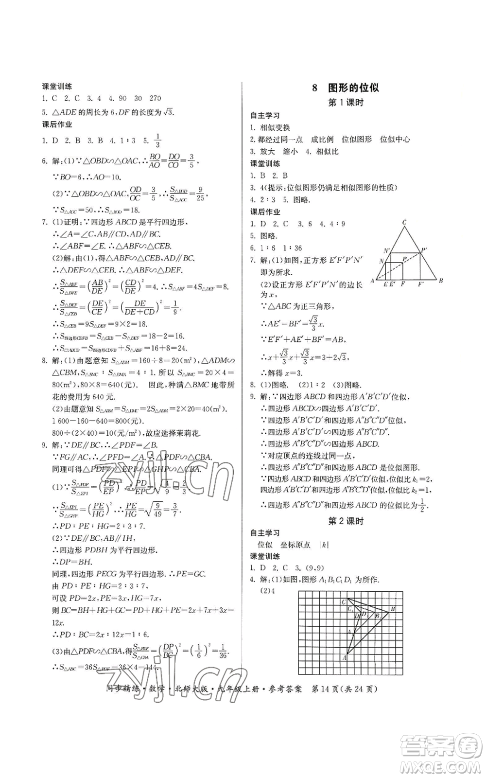 廣東人民出版社2022同步精練九年級上冊數(shù)學(xué)北師大版參考答案