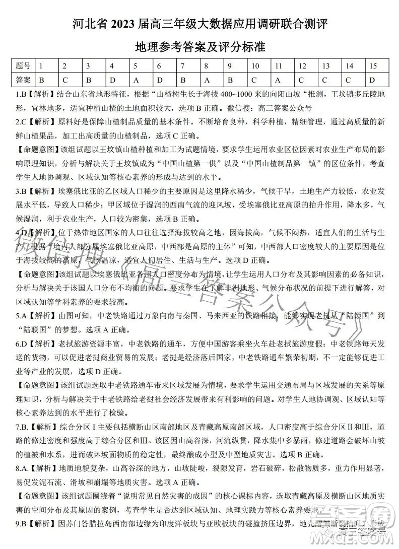 河北省2023屆高三年級(jí)大數(shù)據(jù)應(yīng)用調(diào)研聯(lián)合測(cè)評(píng)地理試題及答案