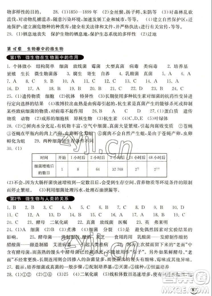 湖北教育出版社2022秋長(zhǎng)江作業(yè)本同步練習(xí)冊(cè)生物學(xué)八年級(jí)上冊(cè)北師大版答案
