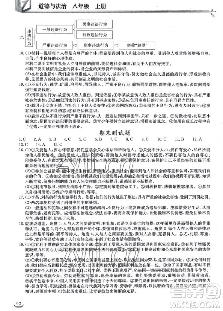 湖北教育出版社2022秋長(zhǎng)江作業(yè)本同步練習(xí)冊(cè)道德與法治八年級(jí)上冊(cè)人教版答案