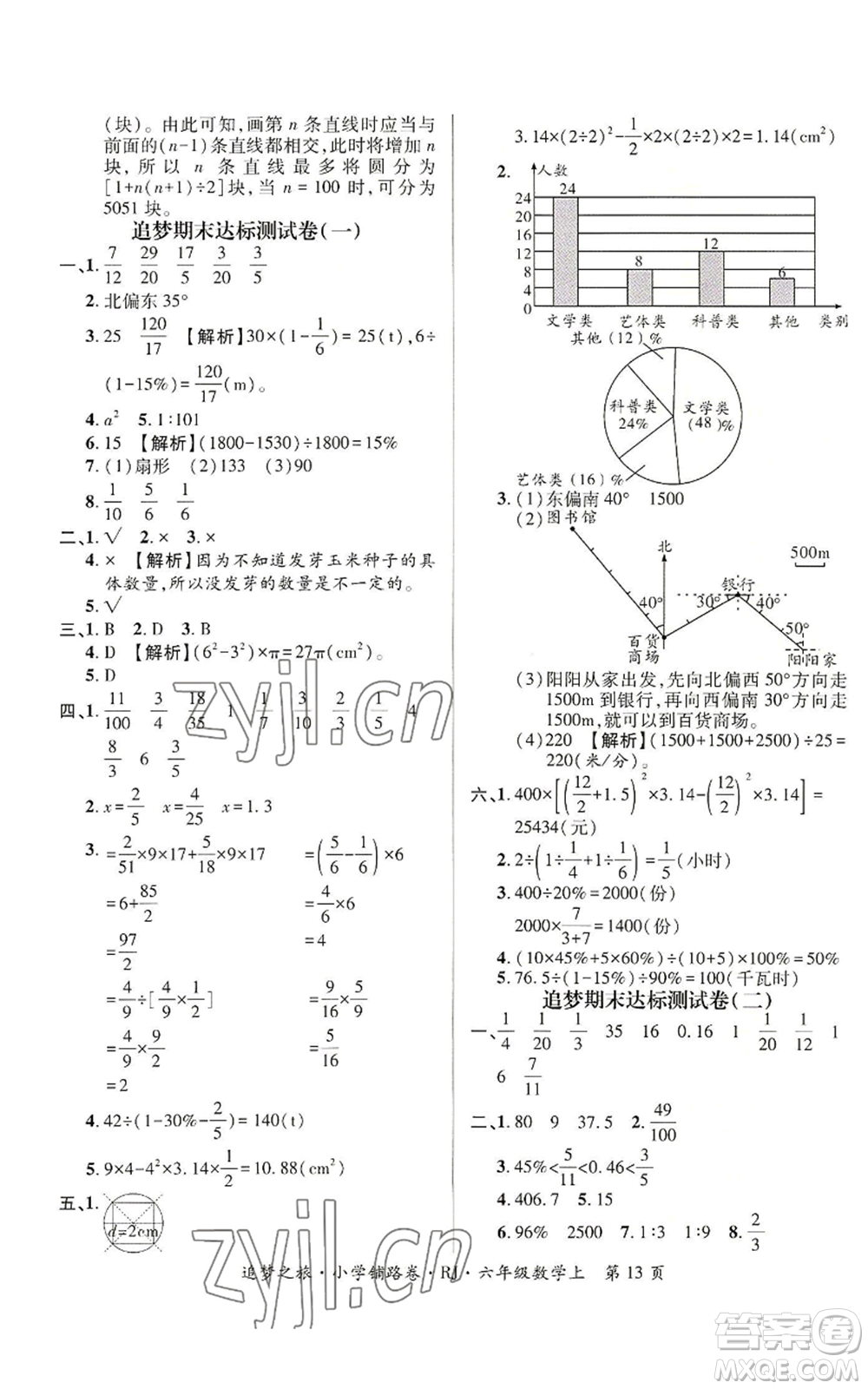 天津科學(xué)技術(shù)出版社2022追夢(mèng)之旅鋪路卷六年級(jí)上冊(cè)數(shù)學(xué)人教版河南專版參考答案
