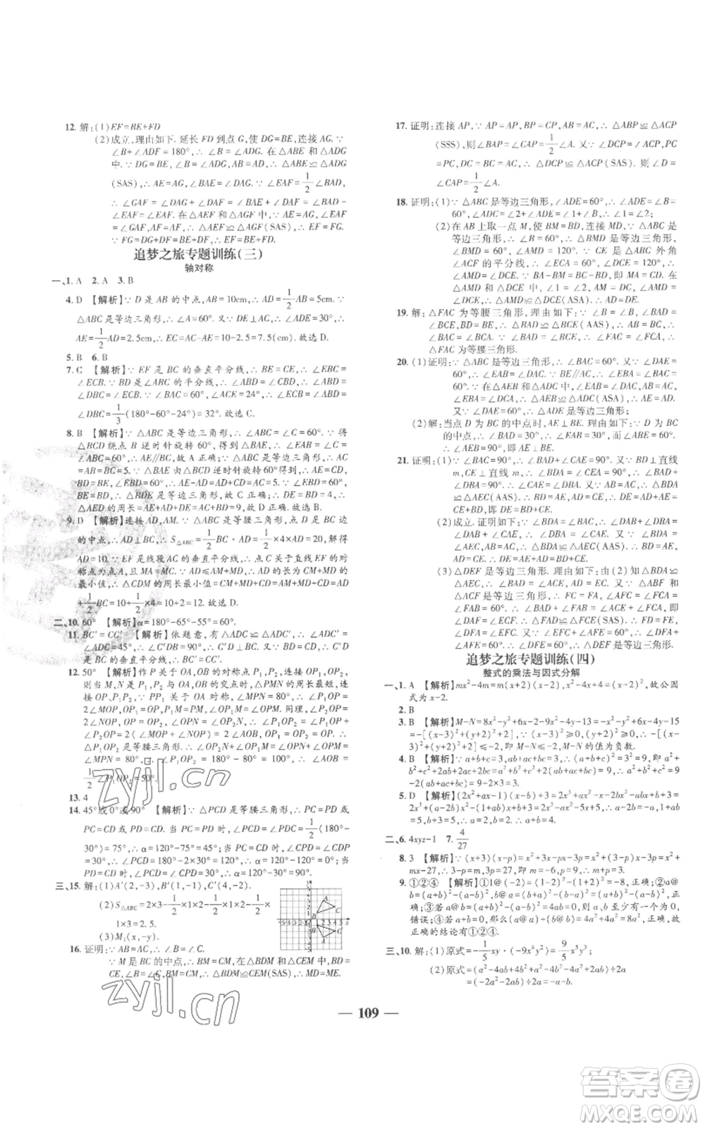 天津科學(xué)技術(shù)出版社2022追夢(mèng)之旅鋪路卷八年級(jí)上冊(cè)數(shù)學(xué)人教版河南專版參考答案