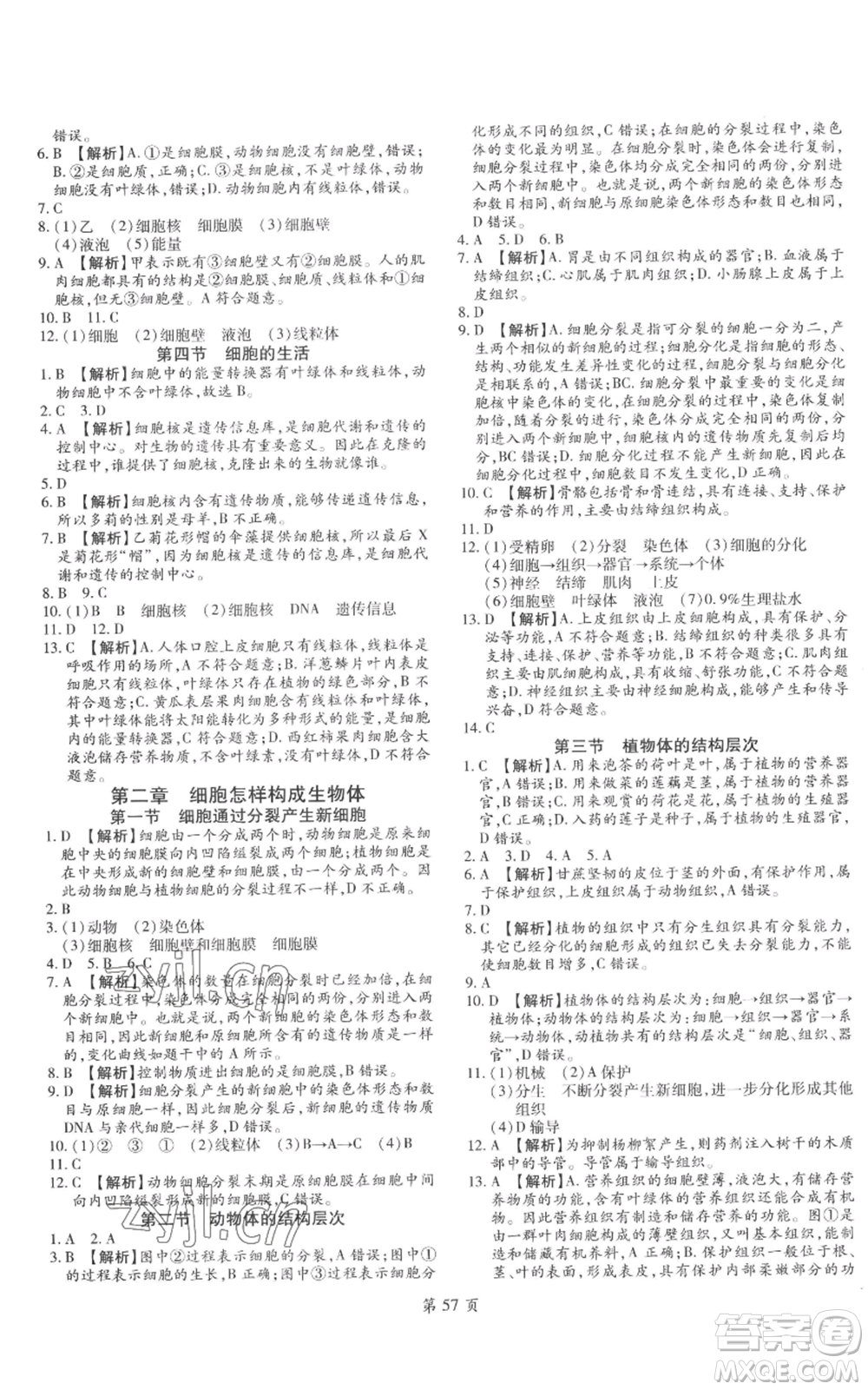 天津科學(xué)技術(shù)出版社2022追夢之旅大先生七年級上冊生物人教版河南專版參考答案