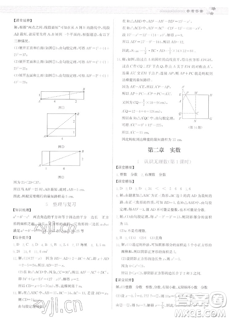 北京師范大學出版社2022秋課堂精練數(shù)學八年級上冊北師大版云南專版答案
