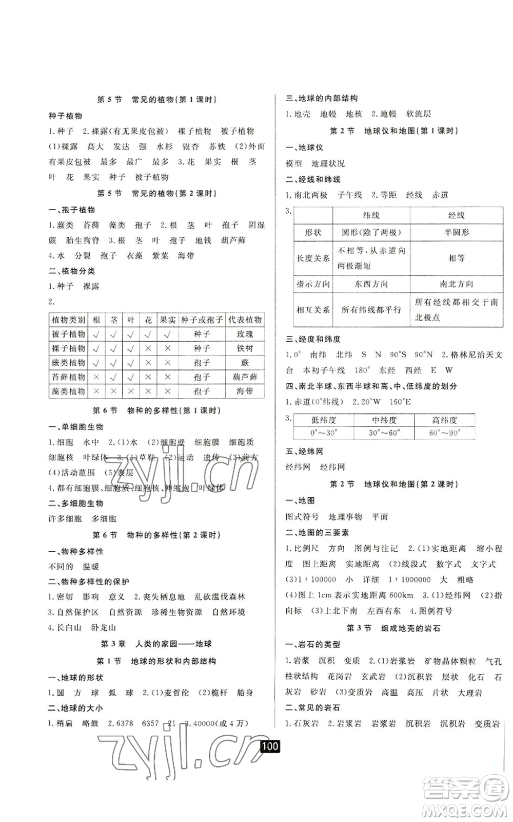 延邊人民出版社2022勵耘書業(yè)勵耘新同步七年級上冊科學(xué)浙教版A本參考答案