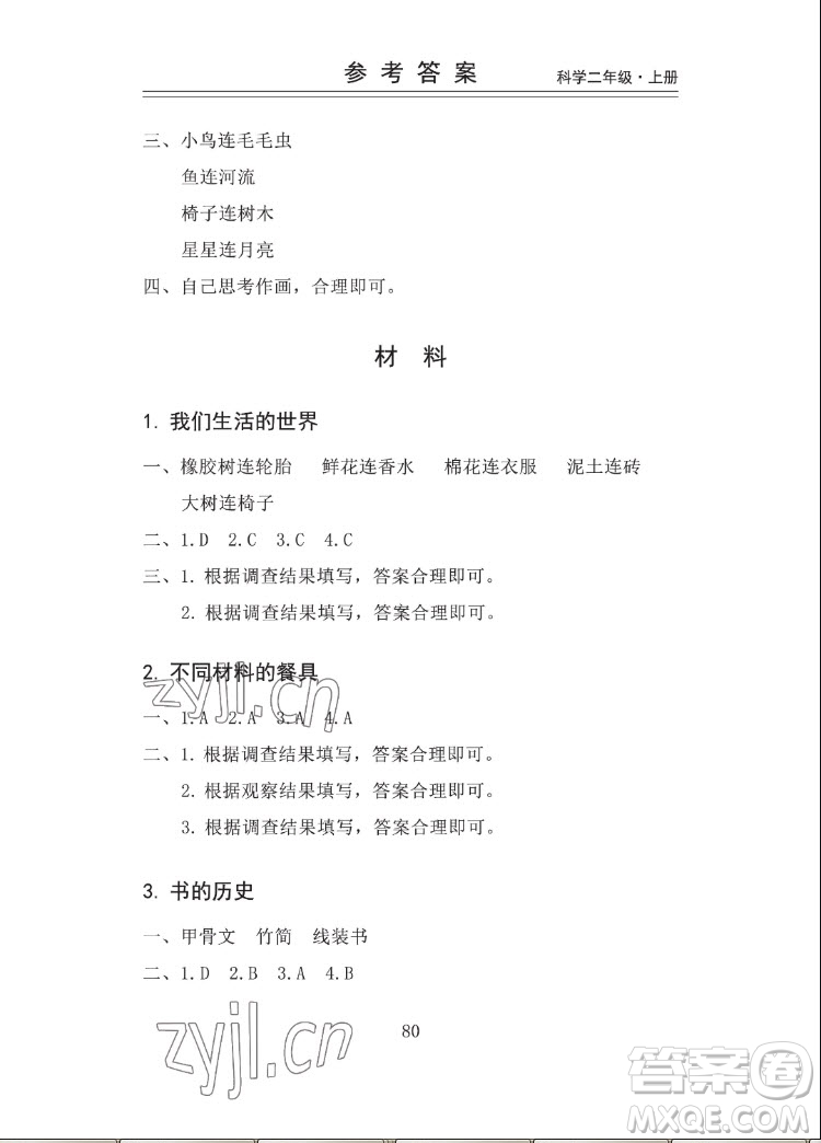 山東科學(xué)技術(shù)出版社2022秋新思維伴你學(xué)二年級上冊科學(xué)教科版答案