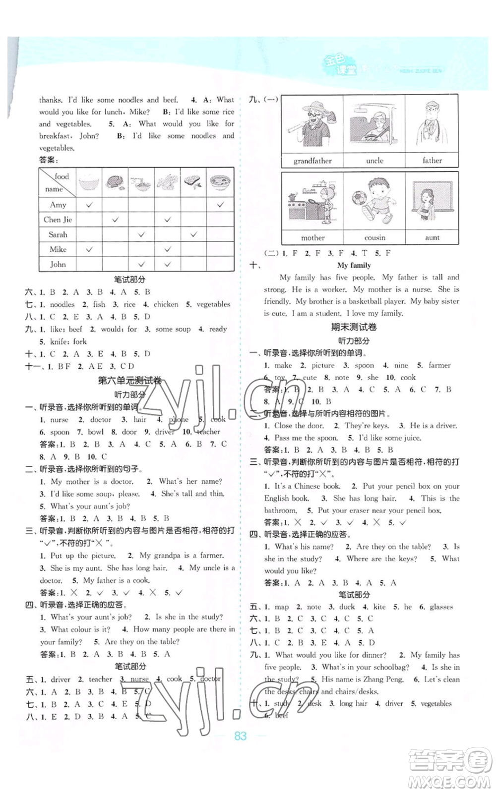 北方婦女兒童出版社2022金色課堂課時(shí)作業(yè)本四年級(jí)上冊(cè)英語(yǔ)人教版參考答案