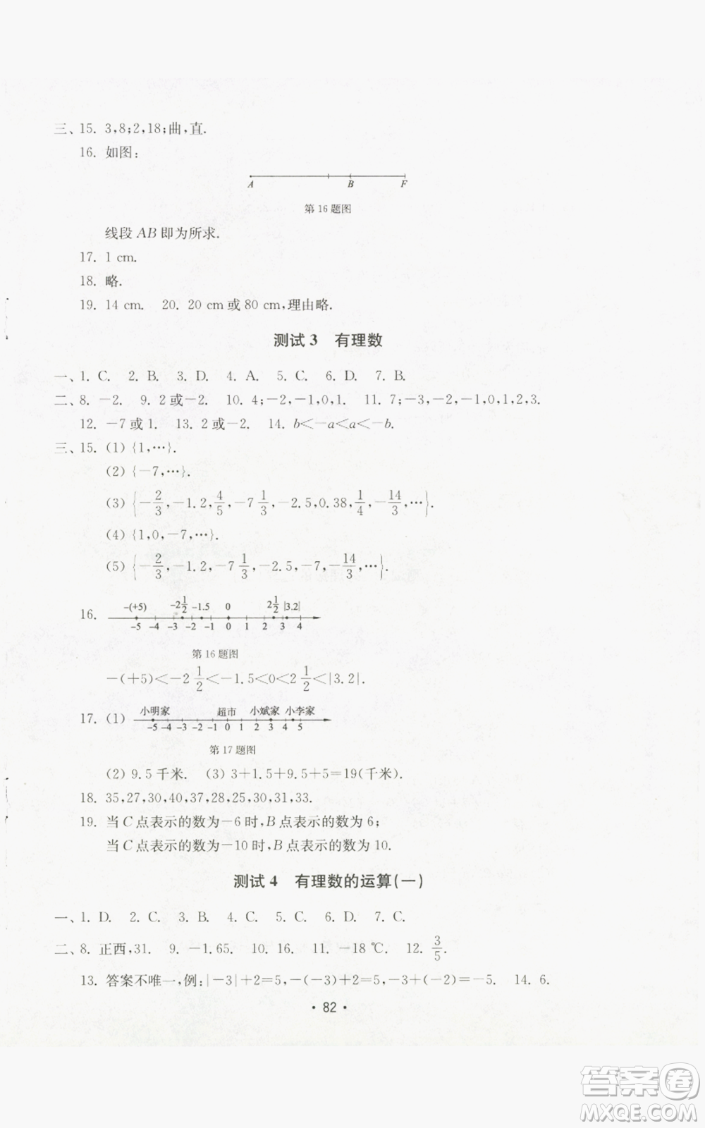 山東教育出版社2022初中基礎(chǔ)訓練七年級上冊數(shù)學人教版參考答案